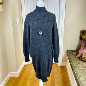 Boden Dress Knit Sweater Dress Wool Alpaca Blend Ribbed Mock Neck Gray (6)